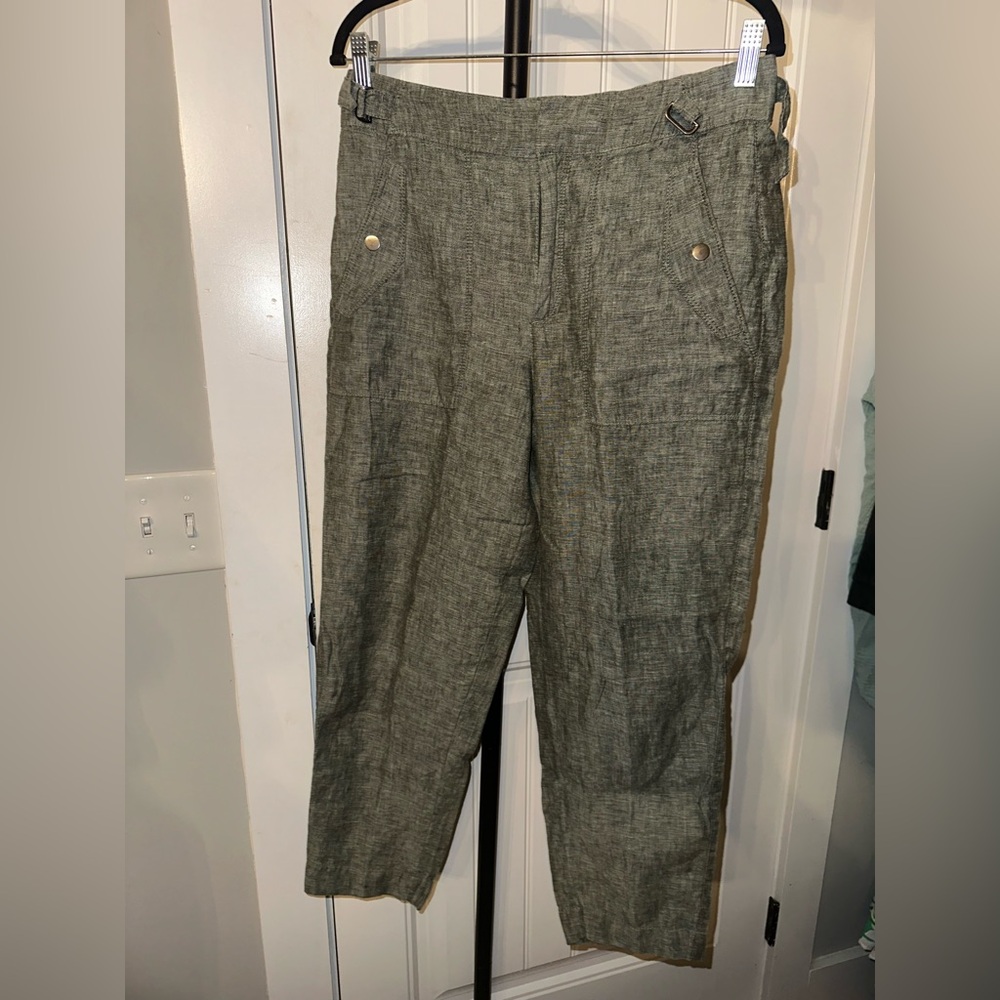 Athleta 100% Linen Size 8 Olive Green Ankle Athletic Pants